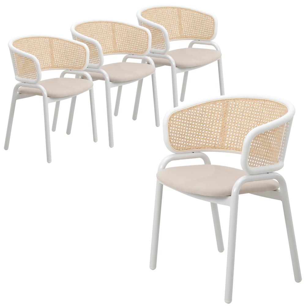 Dining Chair with White Powder Coated Steel Legs and Wicker Back, Set of 4. Picture 1