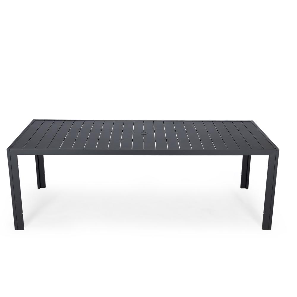 Aluminum Outdoor Dining Table 87 With 8 Chairs and Charcoal Black Cushions. Picture 2