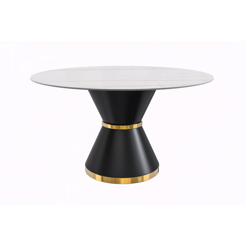 Round Dining Table Black\Gold Base with 60 Round White/Gold Sintered Stone Top. Picture 7