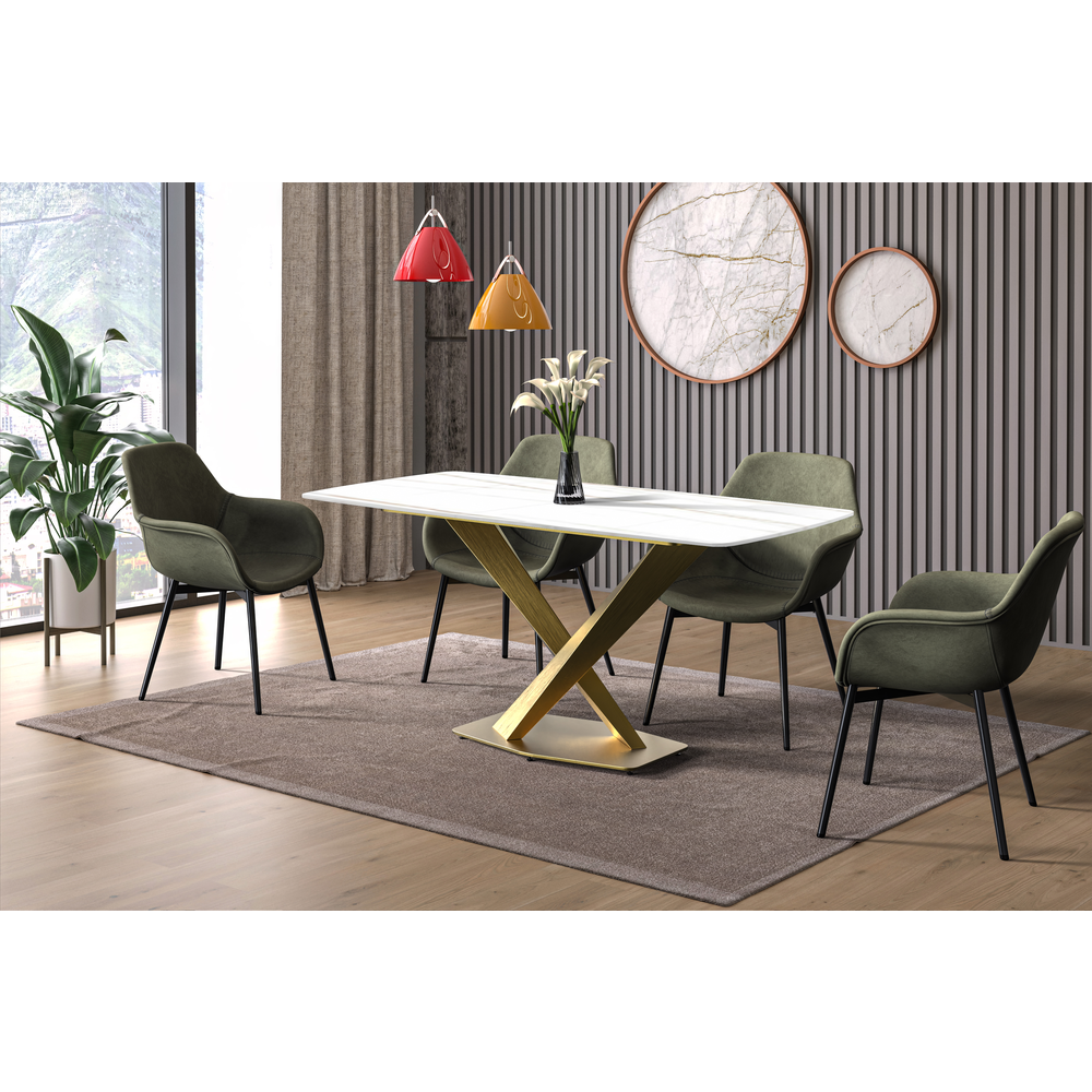 Modern Dining Table Gold Base, With 55" White/Gold Sintered Stone Top. Picture 5