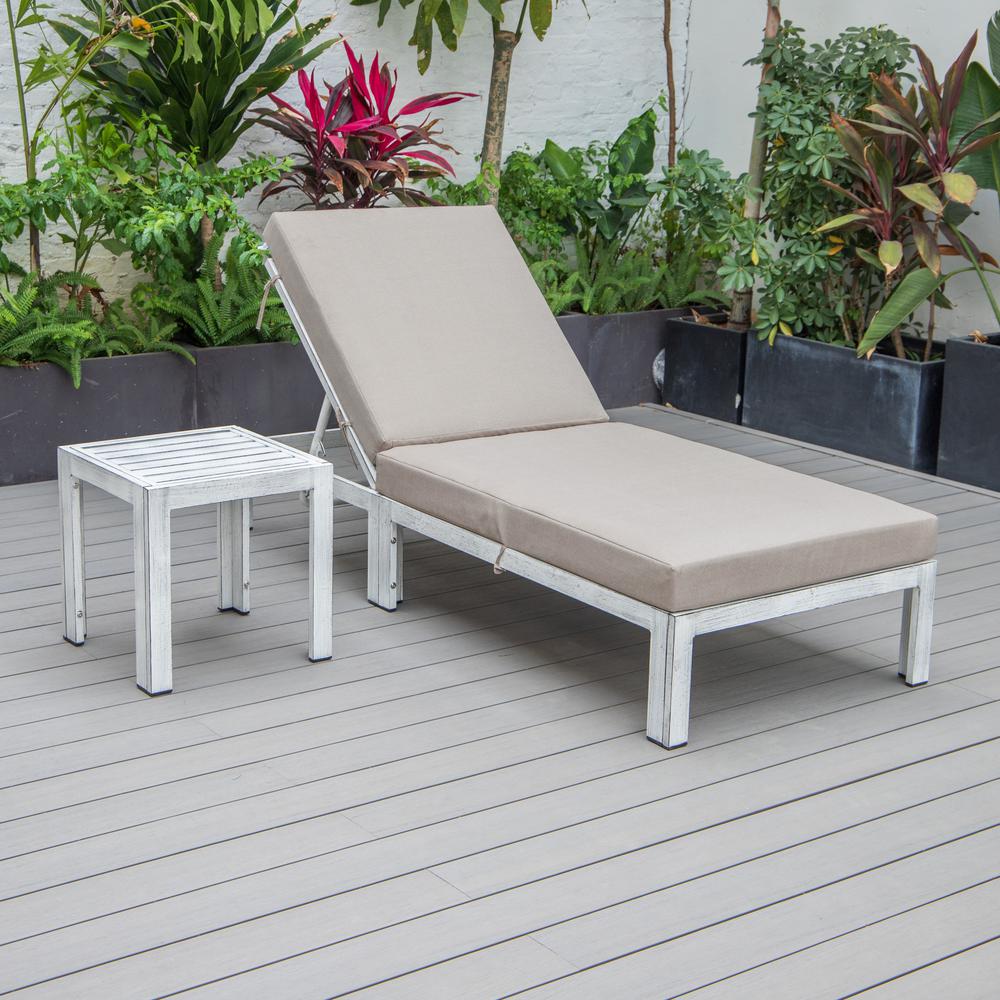 Outdoor Weathered Grey Chaise Lounge Chair With Side Table & Cushions. Picture 3