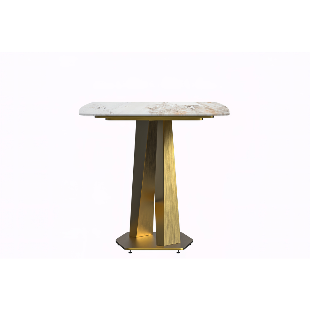 Modern Dining Table Gold Base, With 55" White Grey Sintered Stone Top. Picture 1