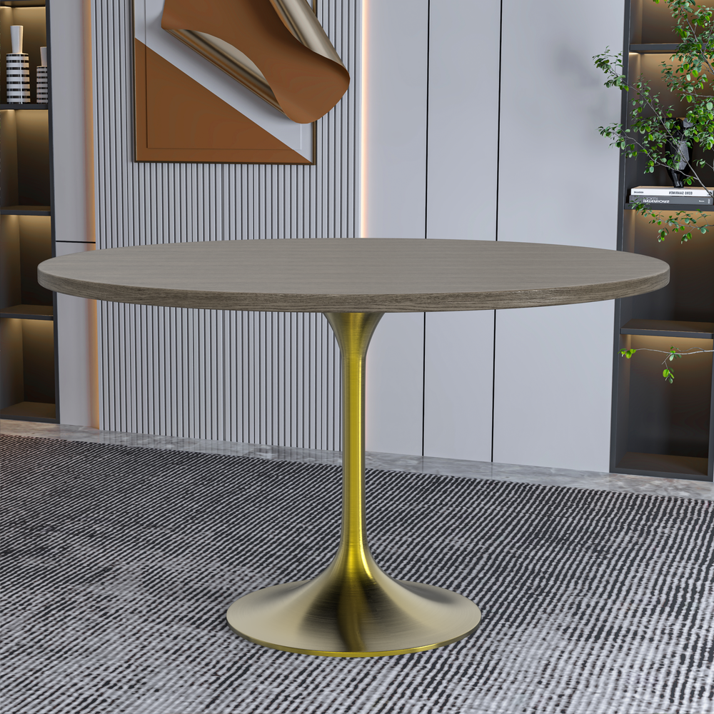 Verve 48" Round Dining Table, Brushed Gold Base with Dark Maple MDF Top. Picture 7