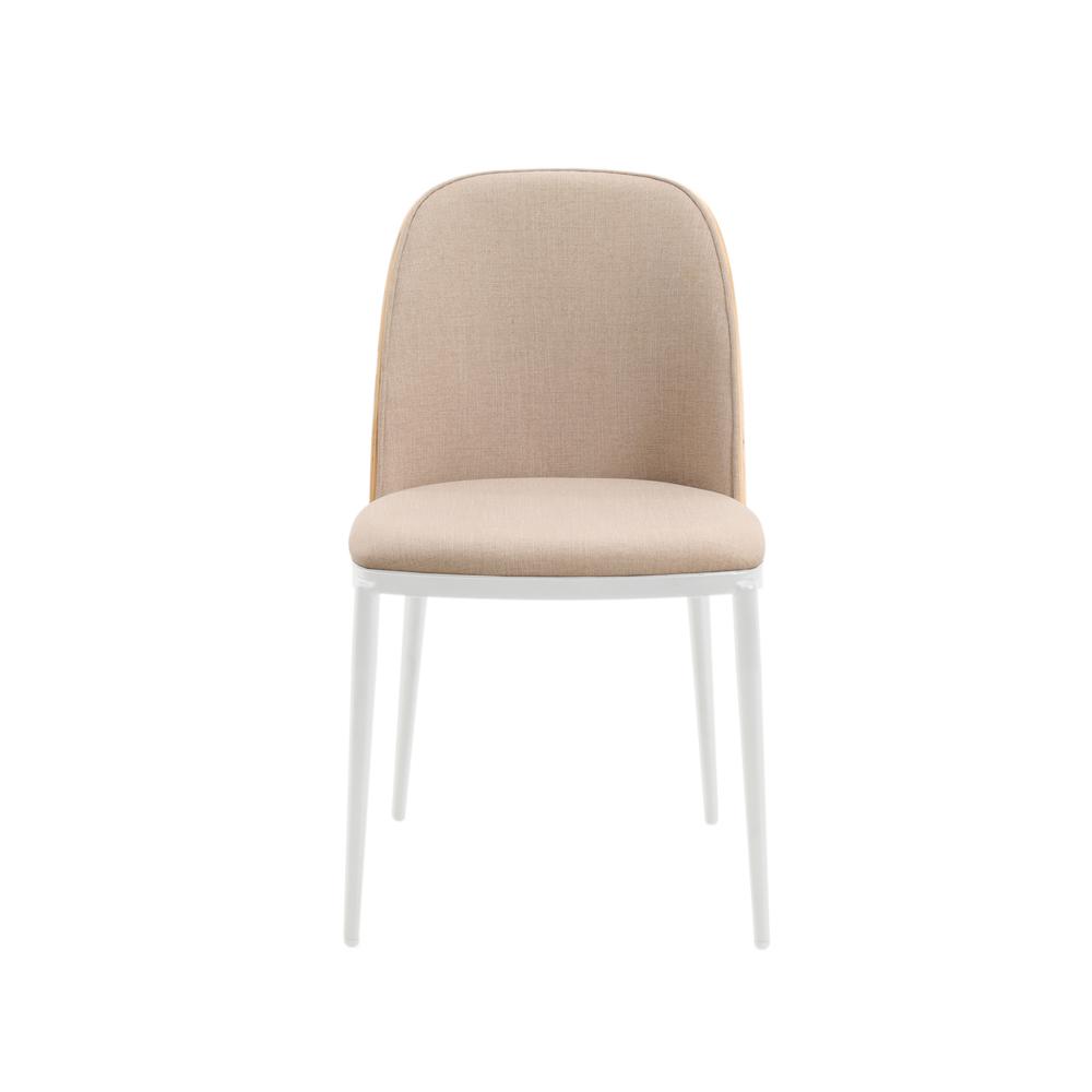 Dining Side Chair with Velvet Seat and White Powder-Coated Steel Frame. Picture 2