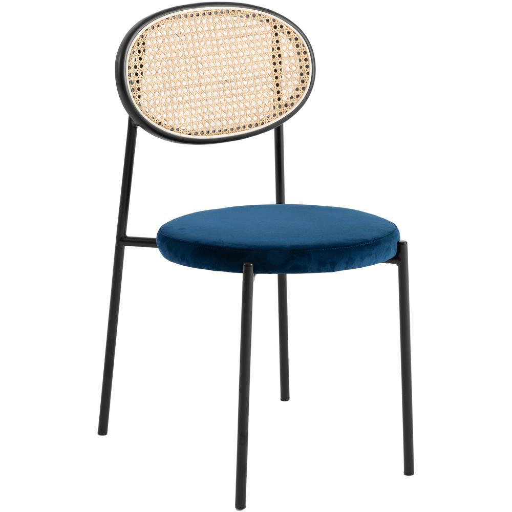 Euston Modern Wicker Dining Chair with Velvet Round Seat. Picture 1