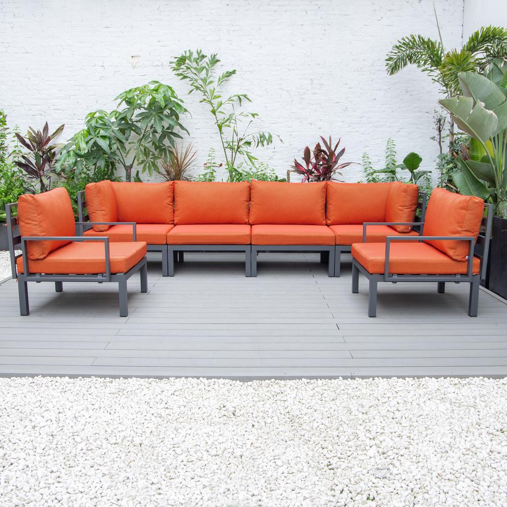 LeisureMod Hamilton 6-Piece Aluminum Patio Conversation Set With Cushions Orange. Picture 3