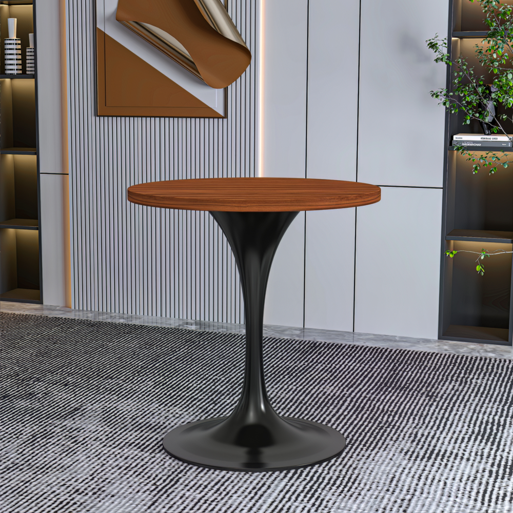 Verve Collection 27 Round Dining Table, Black Base with Cognac Brown MDF Top. Picture 7