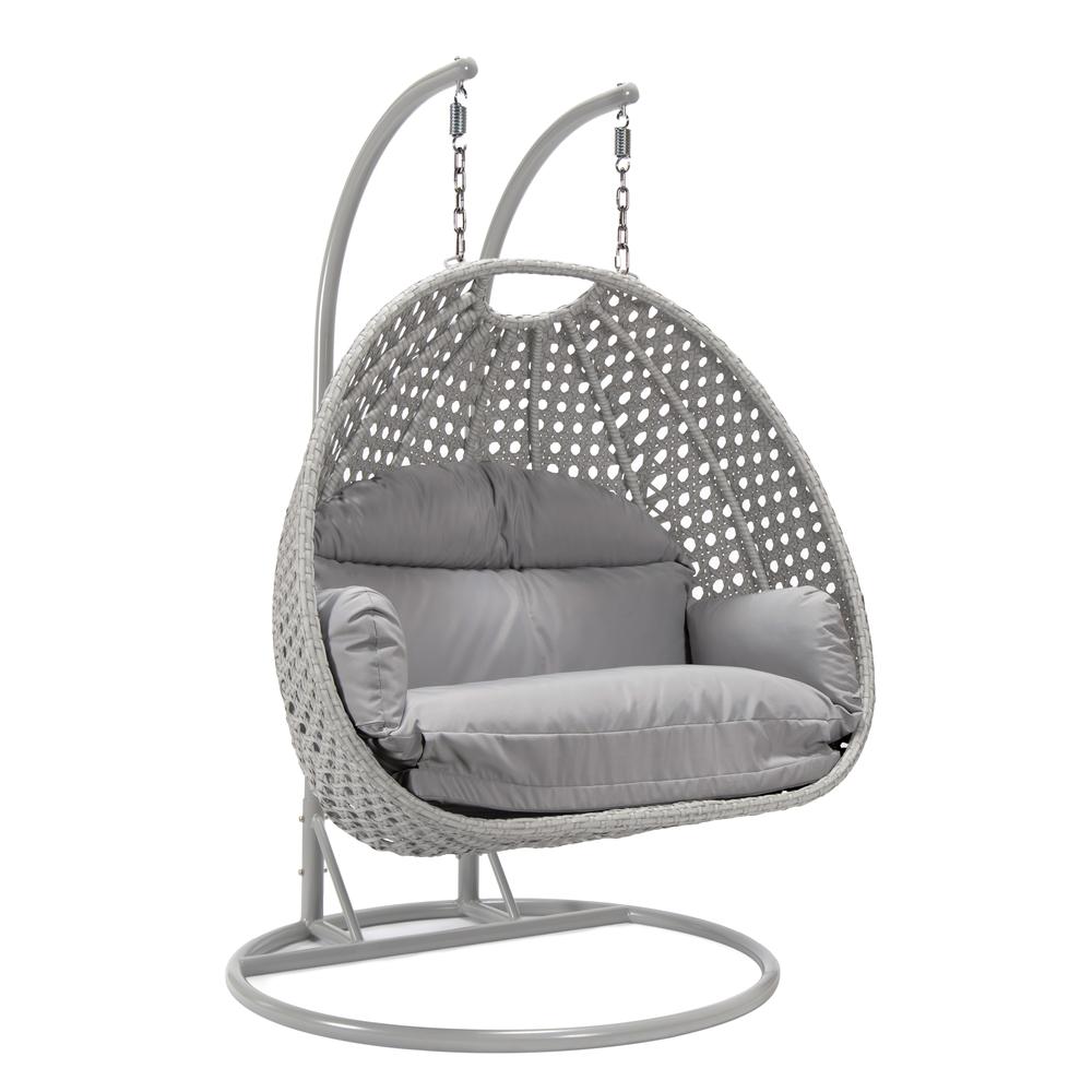 LeisureMod Wicker Hanging 2 person Egg Swing Chair in Light Grey. Picture 1