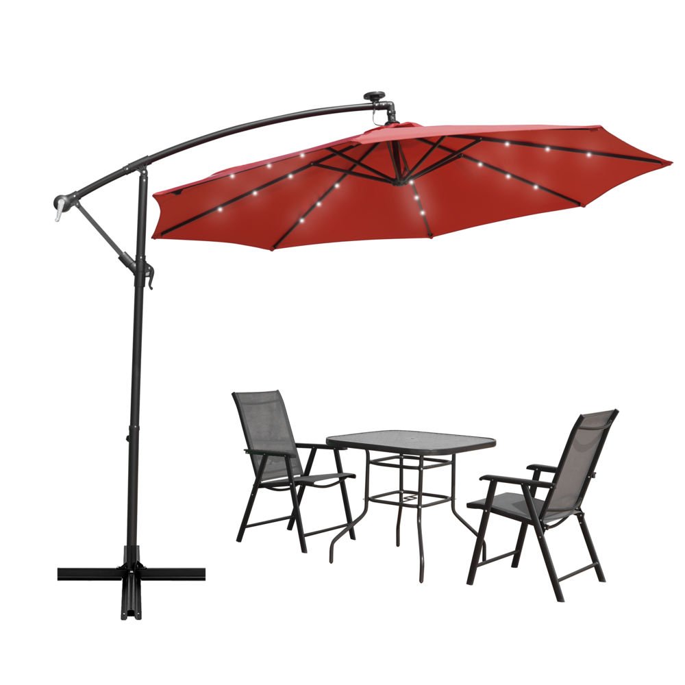 Outdoor 10 Ft Offset Cantilever Hanging Patio Umbrella With Solar Powered LED. Picture 8