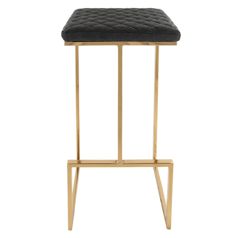 LeisureMod Quincy Quilted Stitched Leather Bar Stools With Gold Metal FrameCharcoal Black. Picture 2