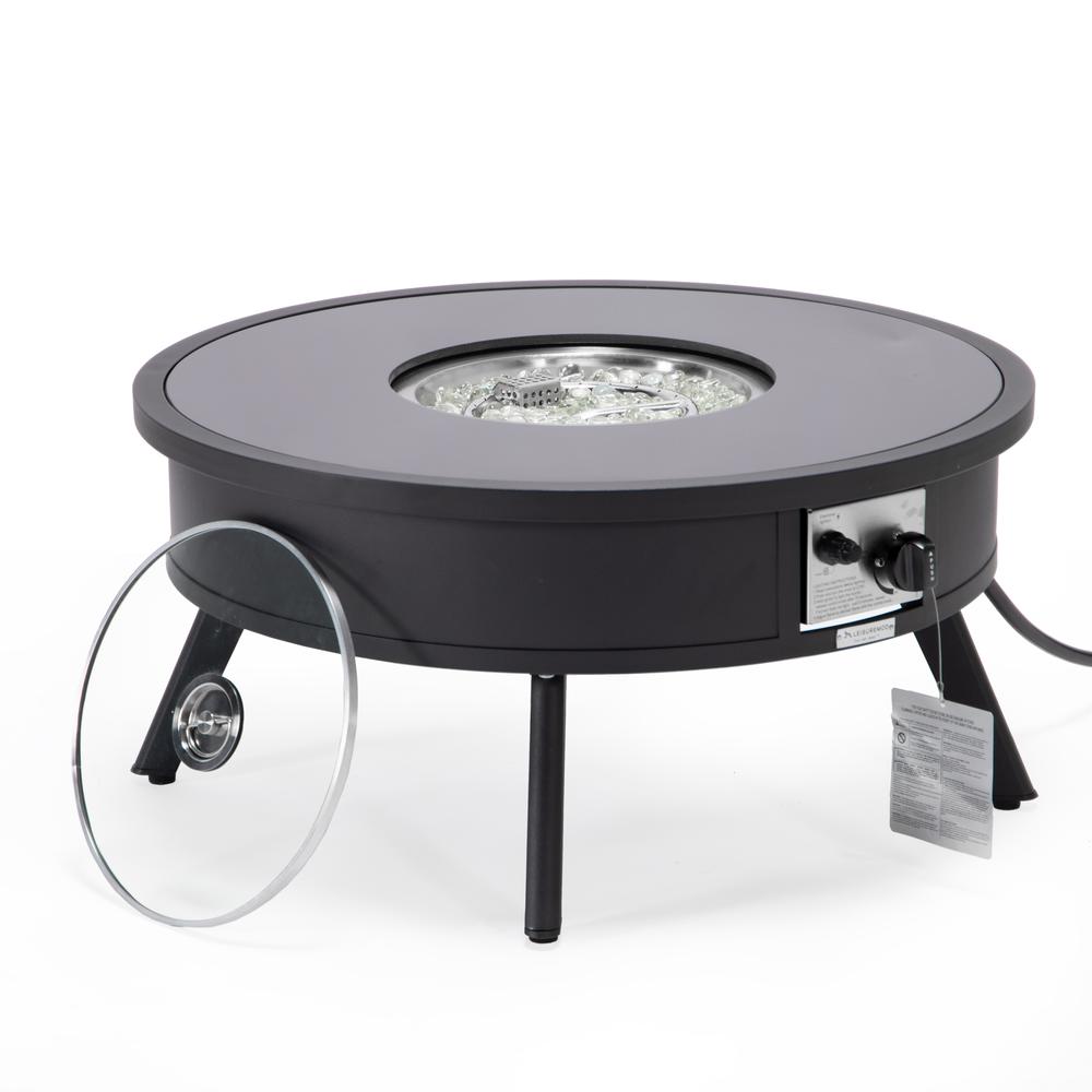 Walbrooke Outdoor Patio Aluminum Round Fire Pit Side Table with Lid. Picture 3