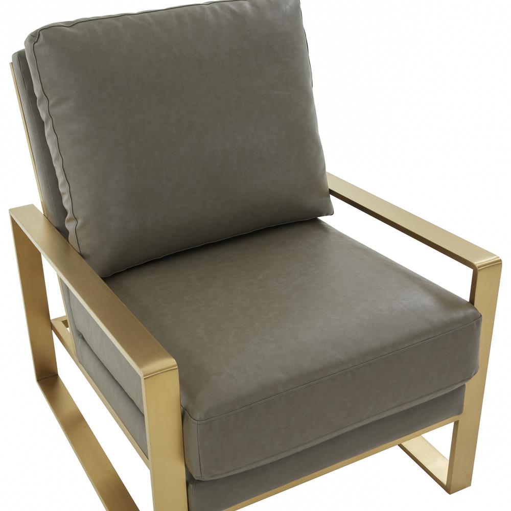LeisureMod Jefferson Leather Modern Design Accent Armchair With Elegant Gold Frame, Grey. Picture 7