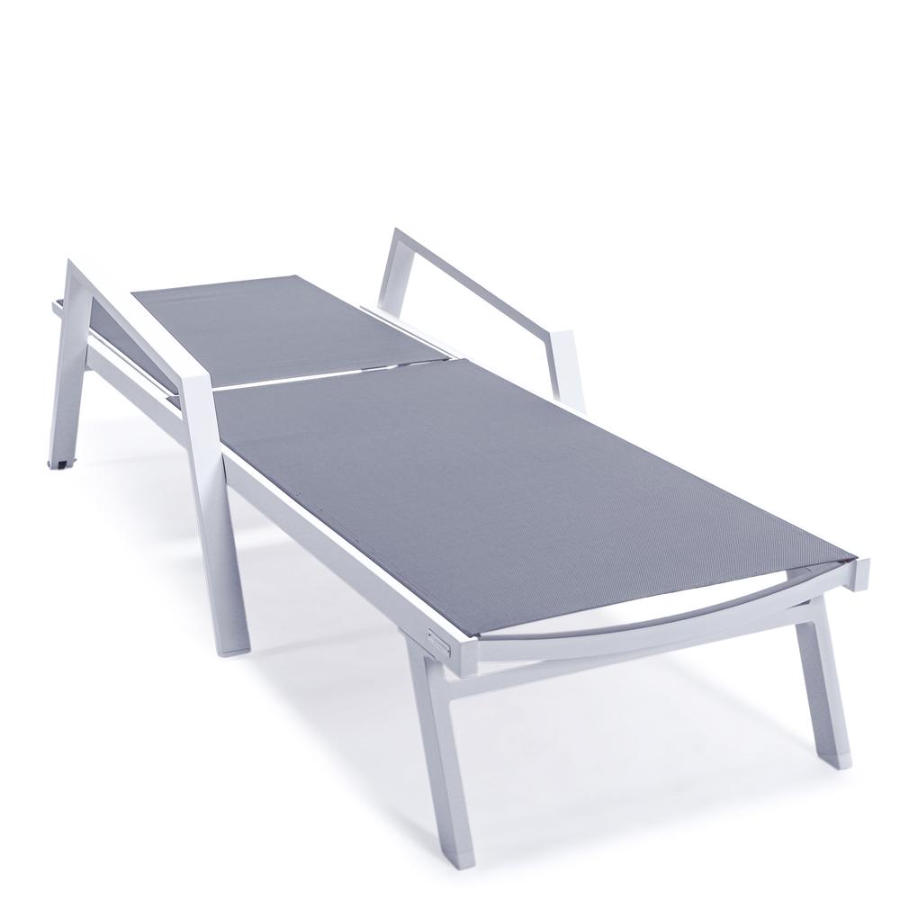 Marlin Patio Chaise Lounge Chair With Armrests in White Aluminum Frame. Picture 3