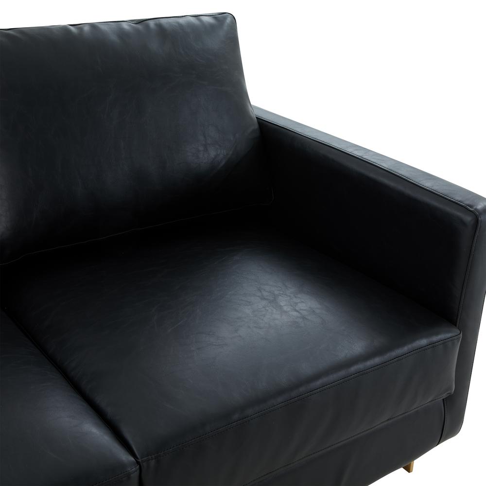 LeisureMod Lincoln Modern Mid-Century Upholstered Leather Loveseat with Gold Frame, Black. Picture 6