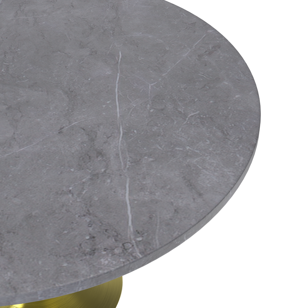 48 Round Dining Table, Brushed Gold Base with Sintered Stone Grey Top. Picture 4