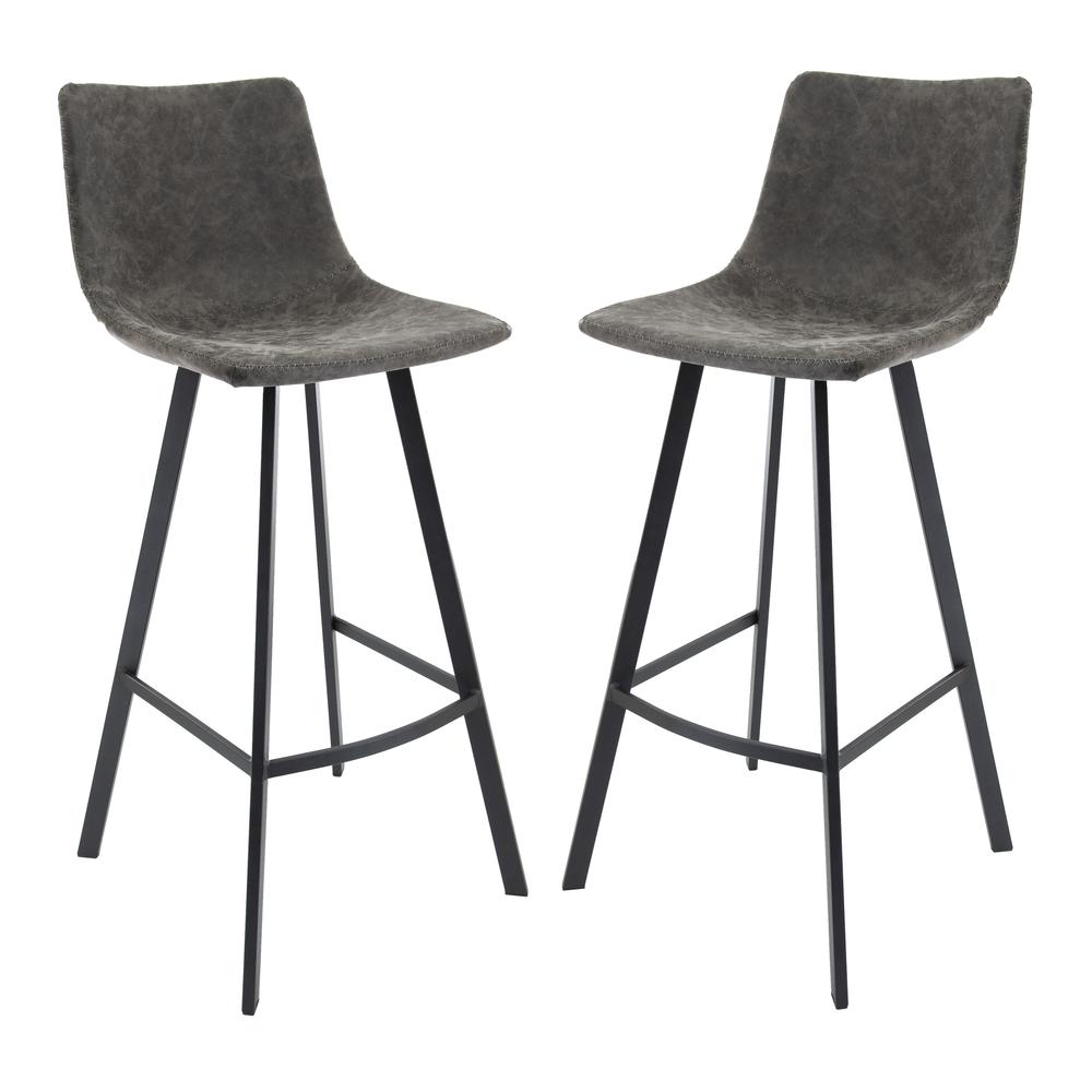 Elland Modern Upholstered Leather Bar Stool With Iron Legs & Footrest Set of 2. Picture 2