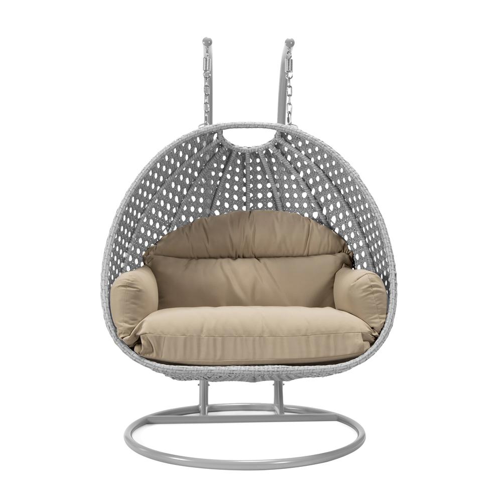 LeisureMod Wicker Hanging 2 person Egg Swing Chair in Taupe. Picture 1