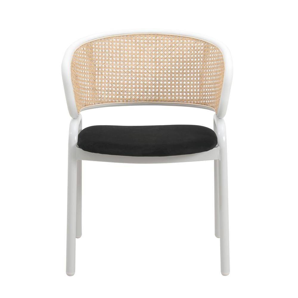 Dining Chair with White Powder Coated Steel Legs and Wicker Back, Set of 2. Picture 3