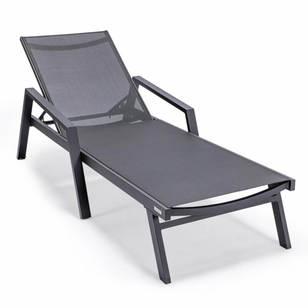 Black Aluminum Outdoor Patio Chaise Lounge Chair With Arms. Picture 3