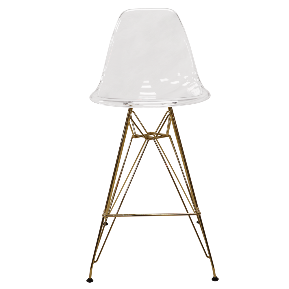 Cresco Modern Acrylic Barstool with Gold Chrome Base and Footrest. Picture 5