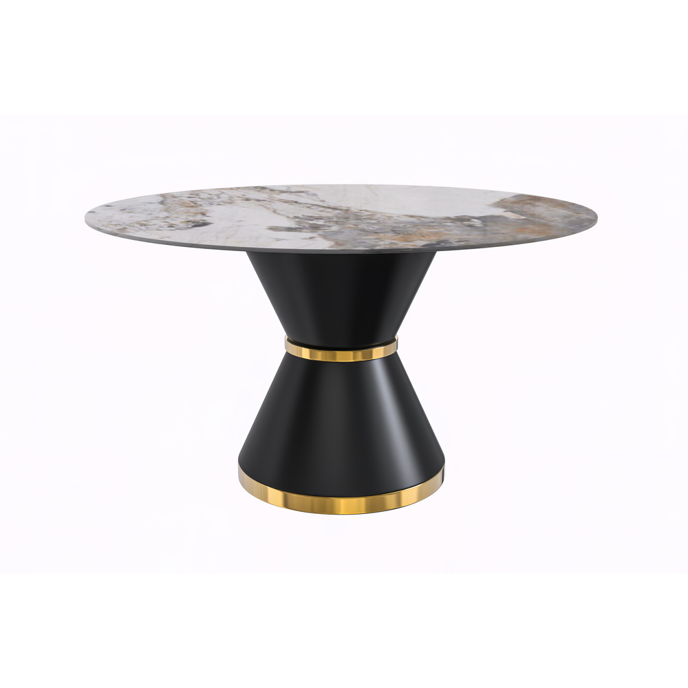 Round Dining Table Black\Gold Base with 60 Round Medium Grey Sintered Stone Top. Picture 7