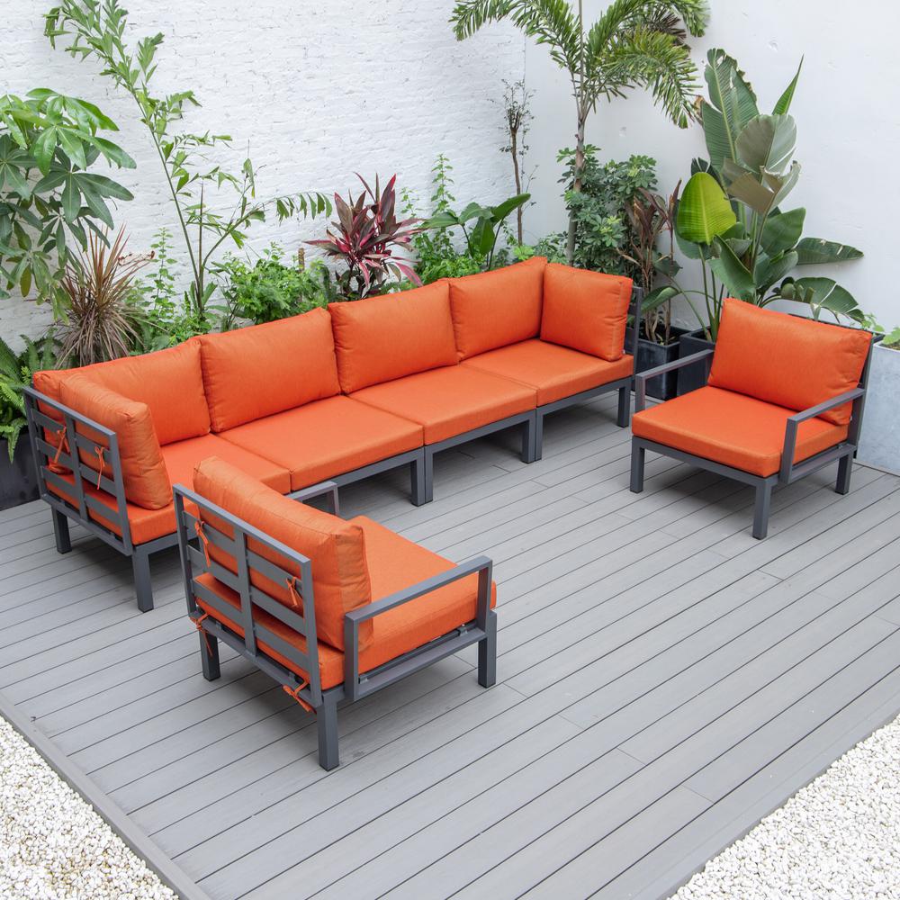 LeisureMod Hamilton 6-Piece Aluminum Patio Conversation Set With Cushions Orange. Picture 2
