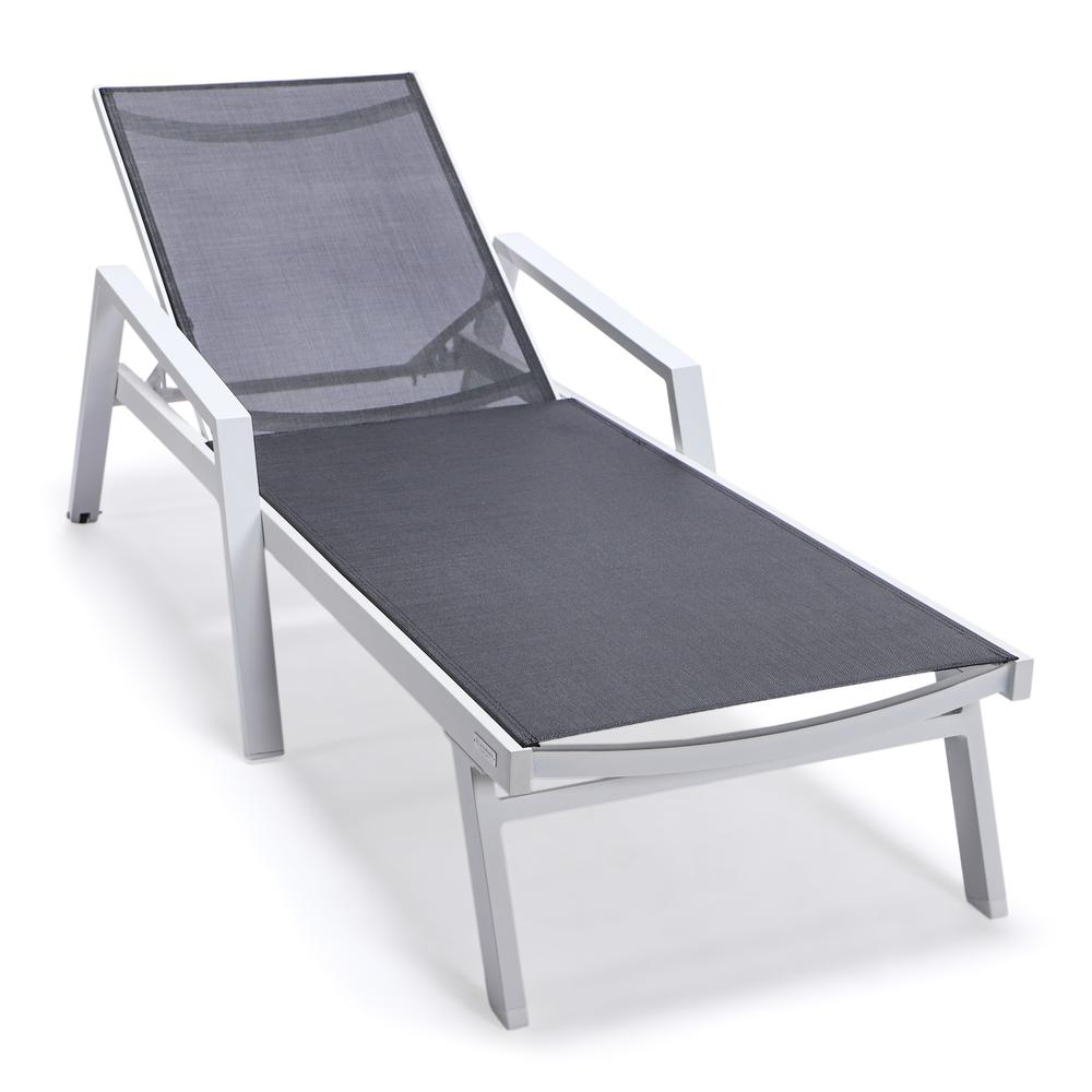 Marlin Patio Chaise Lounge Chair With Armrests in White Aluminum Frame. Picture 1
