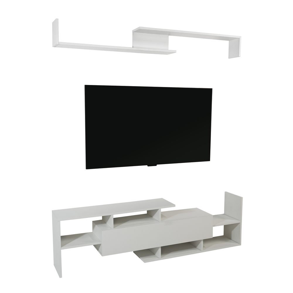 LeisureMod Surrey Modern TV Stand with MDF Shelves and Bookcase. Picture 2