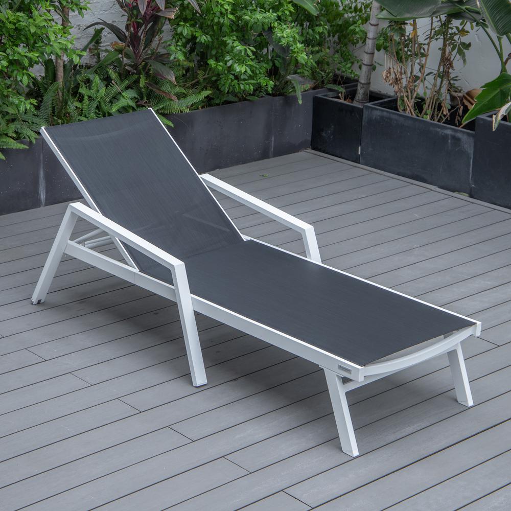 Marlin Patio Chaise Lounge Chair With Armrests in White Aluminum Frame. Picture 5