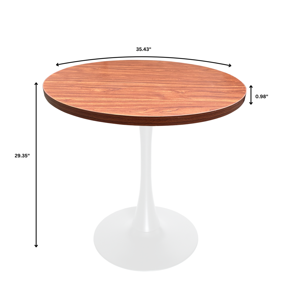 Bristol Dining table, White Base with 36" Round Cognac Brown MDF top. Picture 2