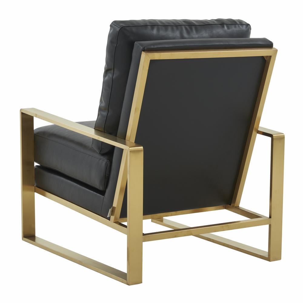 LeisureMod Jefferson Leather Modern Design Accent Armchair With Elegant Gold Frame, Black. Picture 6
