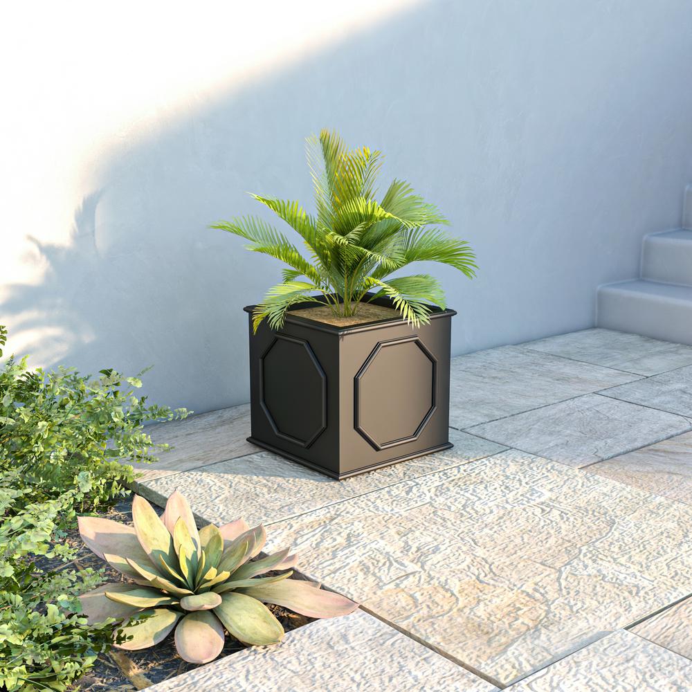 Sprout Series Cubic Fiber Stone Planter in Black 15 Cube. Picture 4