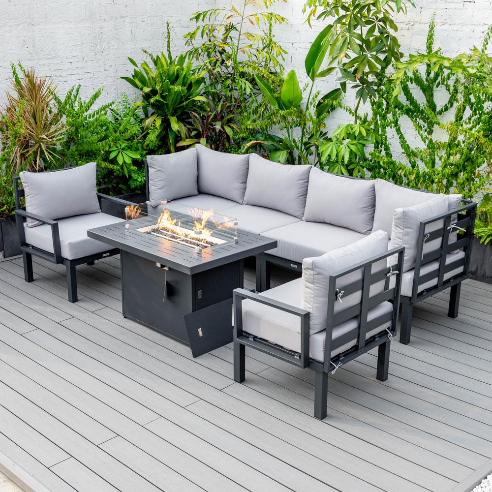 Chelsea 7-Piece Patio Sectional And Fire Pit Table Black Aluminum With Cushions. Picture 34