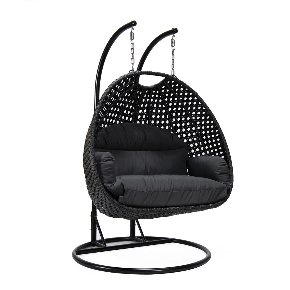 LeisureMod MendozaWicker Hanging 2 person Egg Swing Chair in Dark Grey. Picture 1