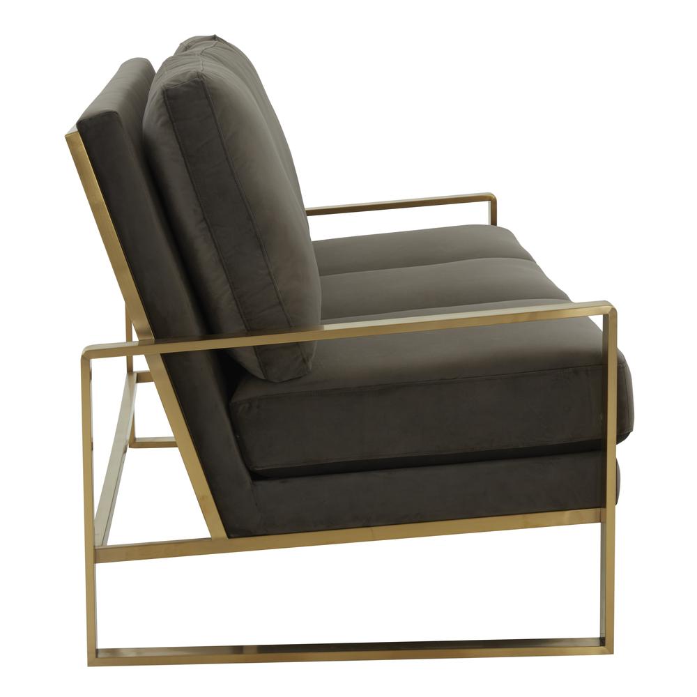 LeisureMod Jefferson Contemporary Modern Design Velvet Sofa With Gold Frame., Dark Grey. Picture 3