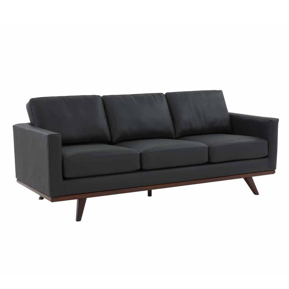 LeisureMod Chester Modern Leather Sofa With Birch Wood Base. Picture 1