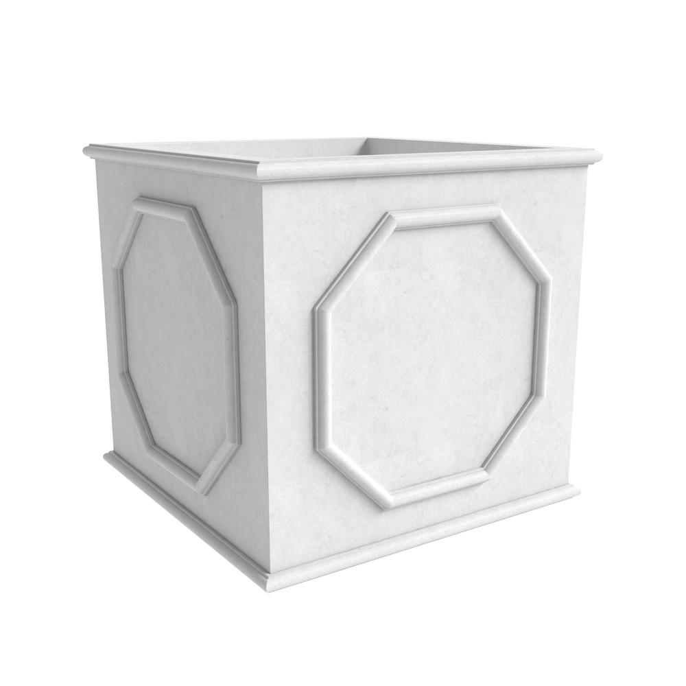 Sprout Series Cubic Fiber Stone Planter in White 21.7 Cube. Picture 1