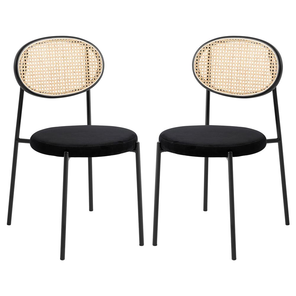 Euston Modern Wicker Dining Chair with Velvet Round Seat Set of 2. Picture 1