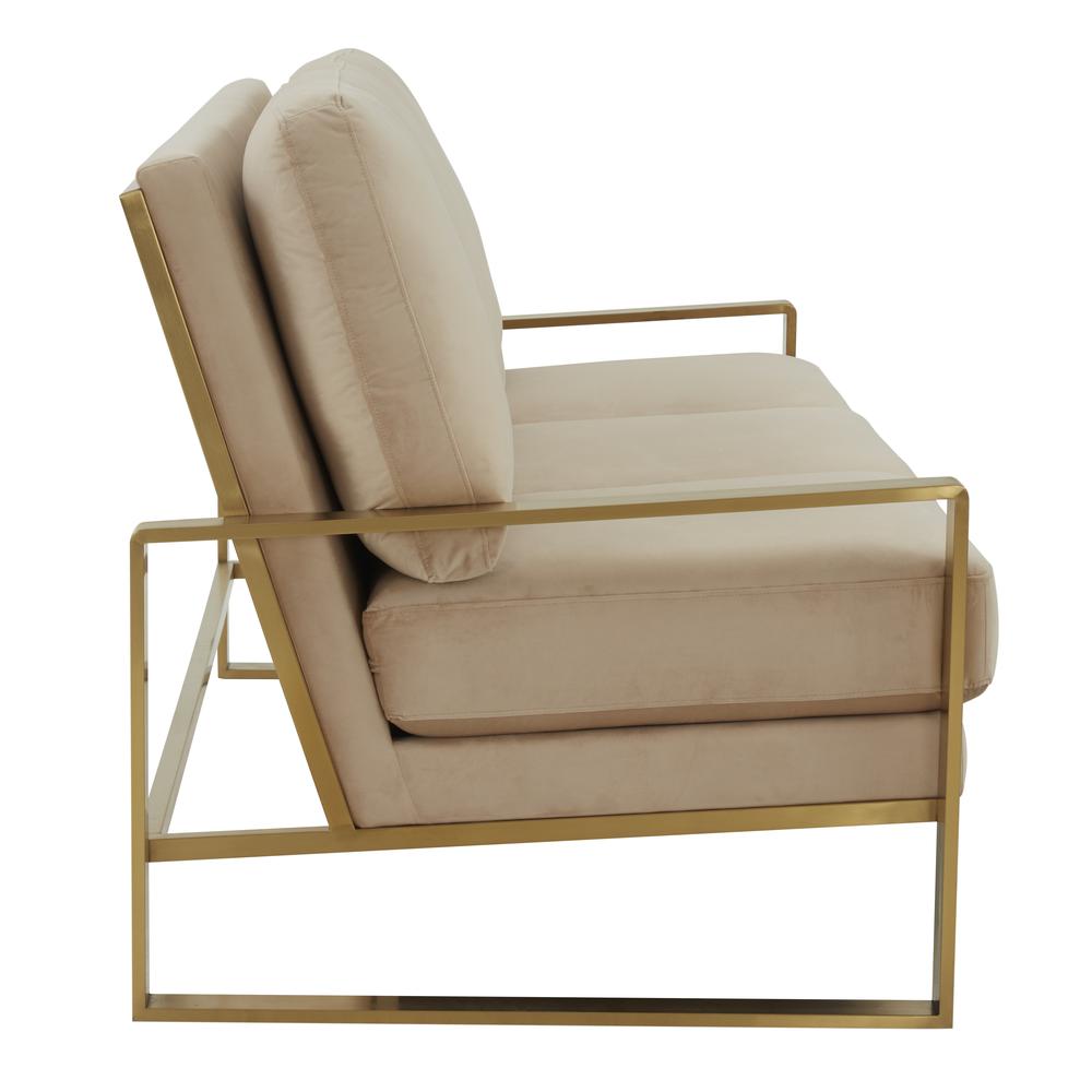 LeisureMod Jefferson Contemporary Modern Design Velvet Sofa With Gold Frame., Beige. Picture 4