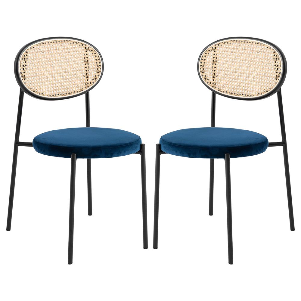 Euston Modern Wicker Dining Chair with Velvet Round Seat Set of 2. Picture 1