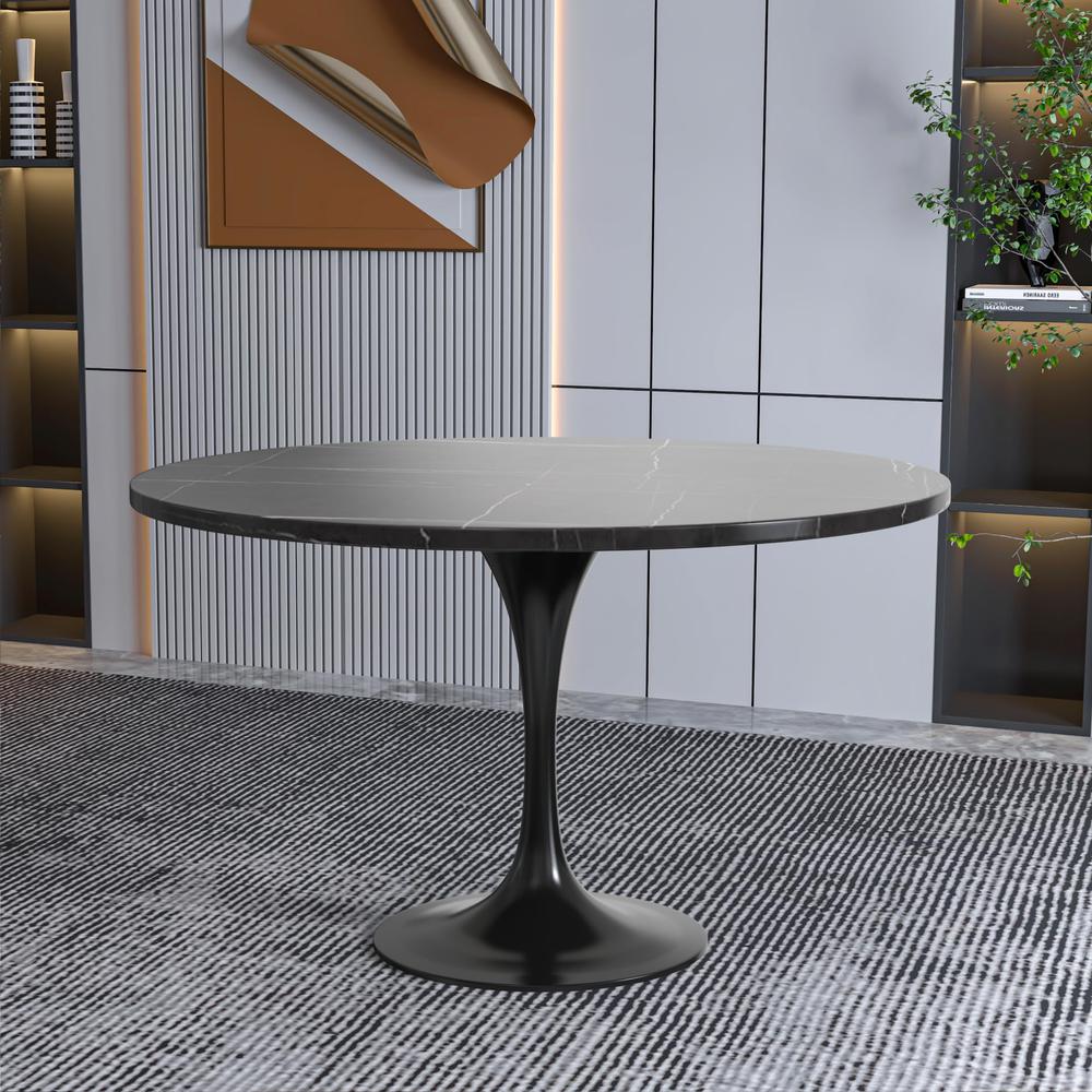 Verve Collection 48 Round Dining Table, Black Base with Sintered Stone Black Top. Picture 6