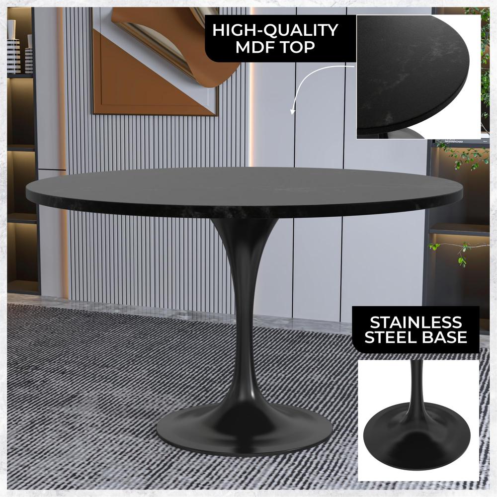 Verve Collection 48 Round Dining Table, Black Base with Sintered Stone Black Top. Picture 2