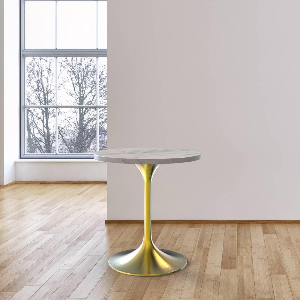 Verve Collection 27 Round Dining Table, Brushed Gold Base. Picture 2