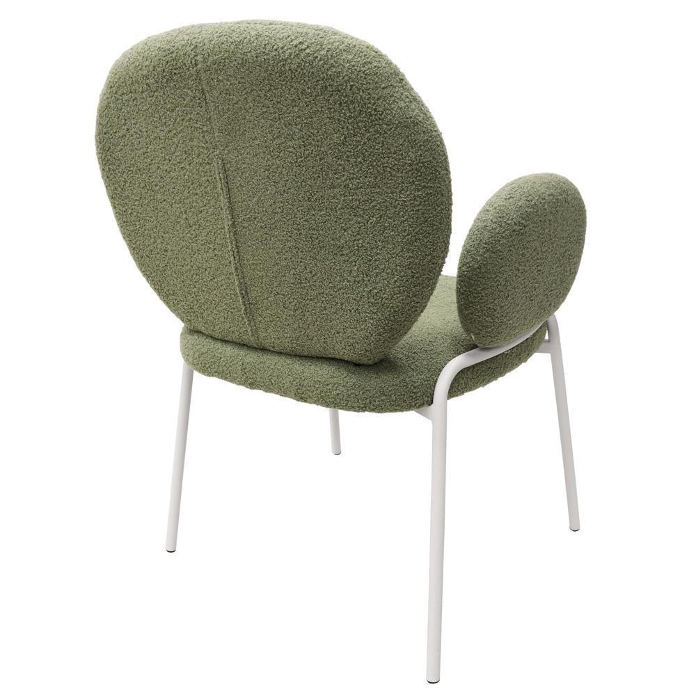 Celestial Series Boucle Dining Arm Chair, White Frame with Green Fabric. Picture 4