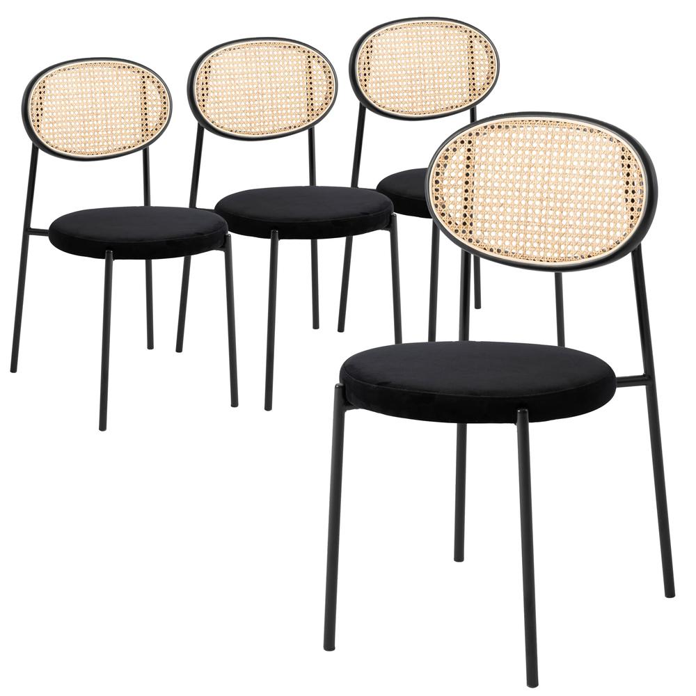 Euston Modern Wicker Dining Chair with Velvet Round Seat Set of 4. Picture 1