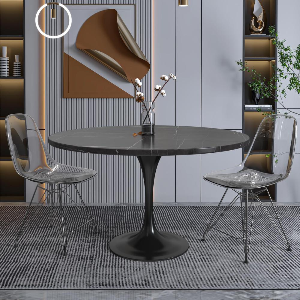Verve Collection 48 Round Dining Table, Black Base with Sintered Stone Black Top. Picture 5
