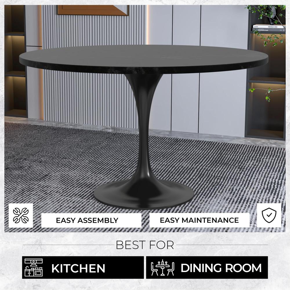 Verve Collection 48 Round Dining Table, Black Base with Sintered Stone Black Top. Picture 4