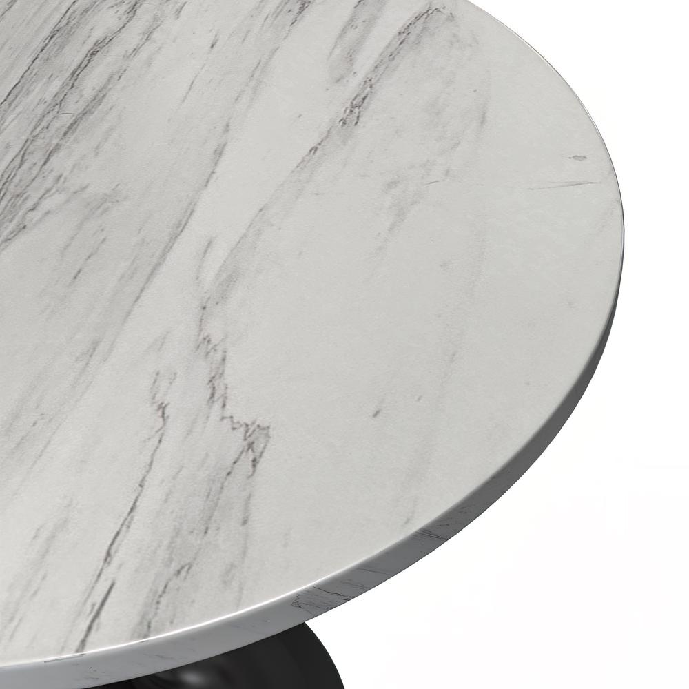 Verve 36" Round Dining Table, Black Base with Laminated White Marbleized Top. Picture 6