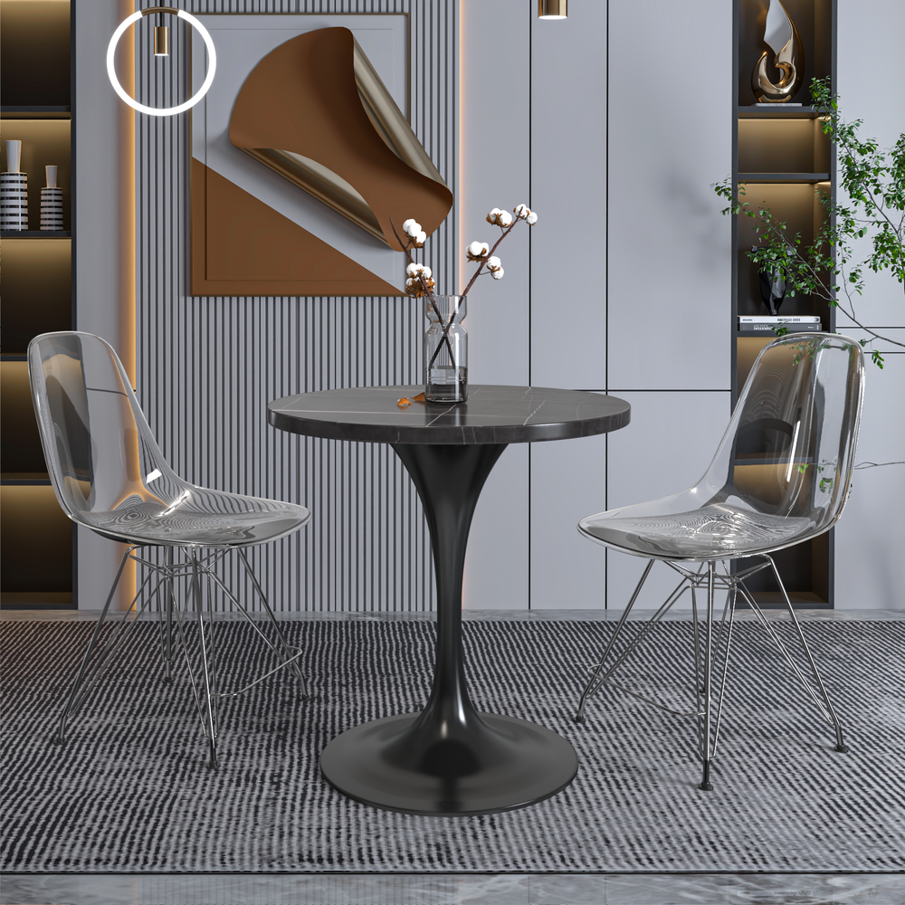 Verve 27 Round Dining Table, Black Base with Sintered Stone Black Top. Picture 2