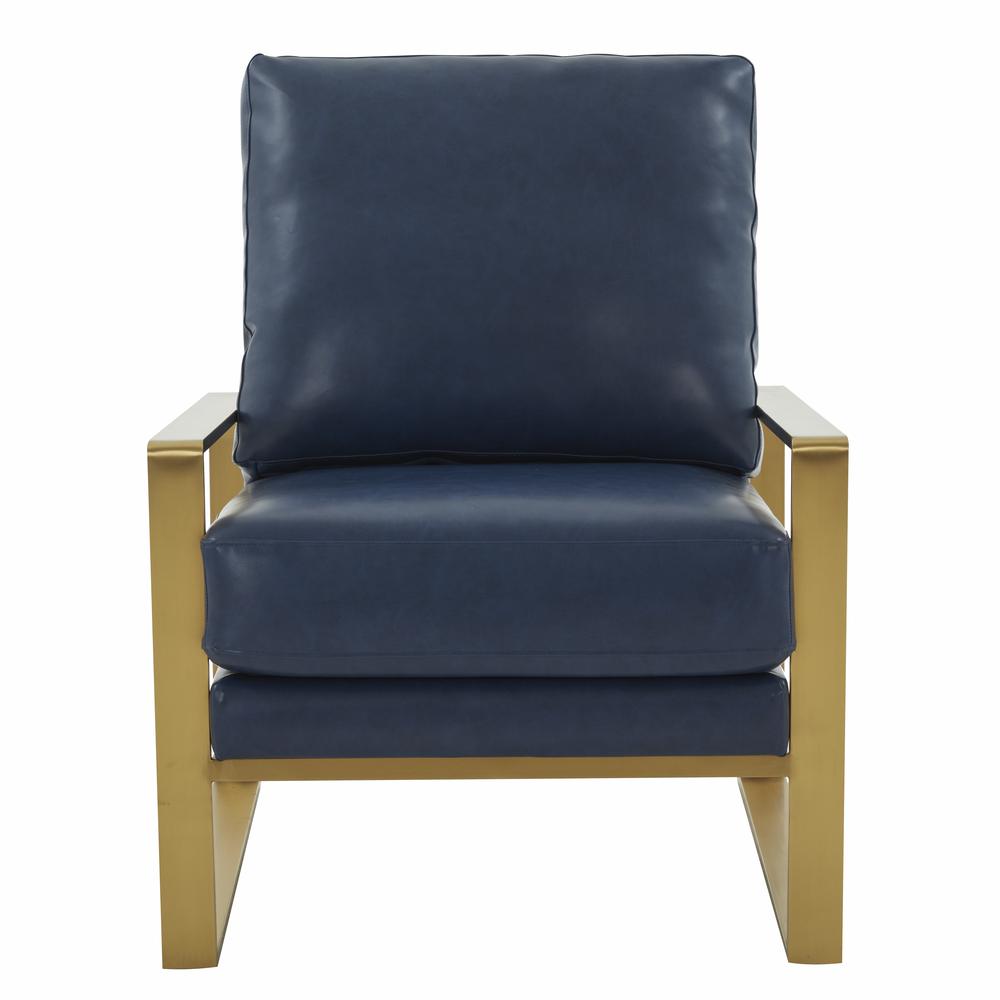 LeisureMod Jefferson Leather Modern Design Accent Armchair With Elegant Gold Frame, Navy Blue. Picture 4